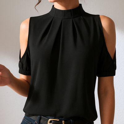 Inge ™ - Chemisier Plissé Noir Chic & Élégant
