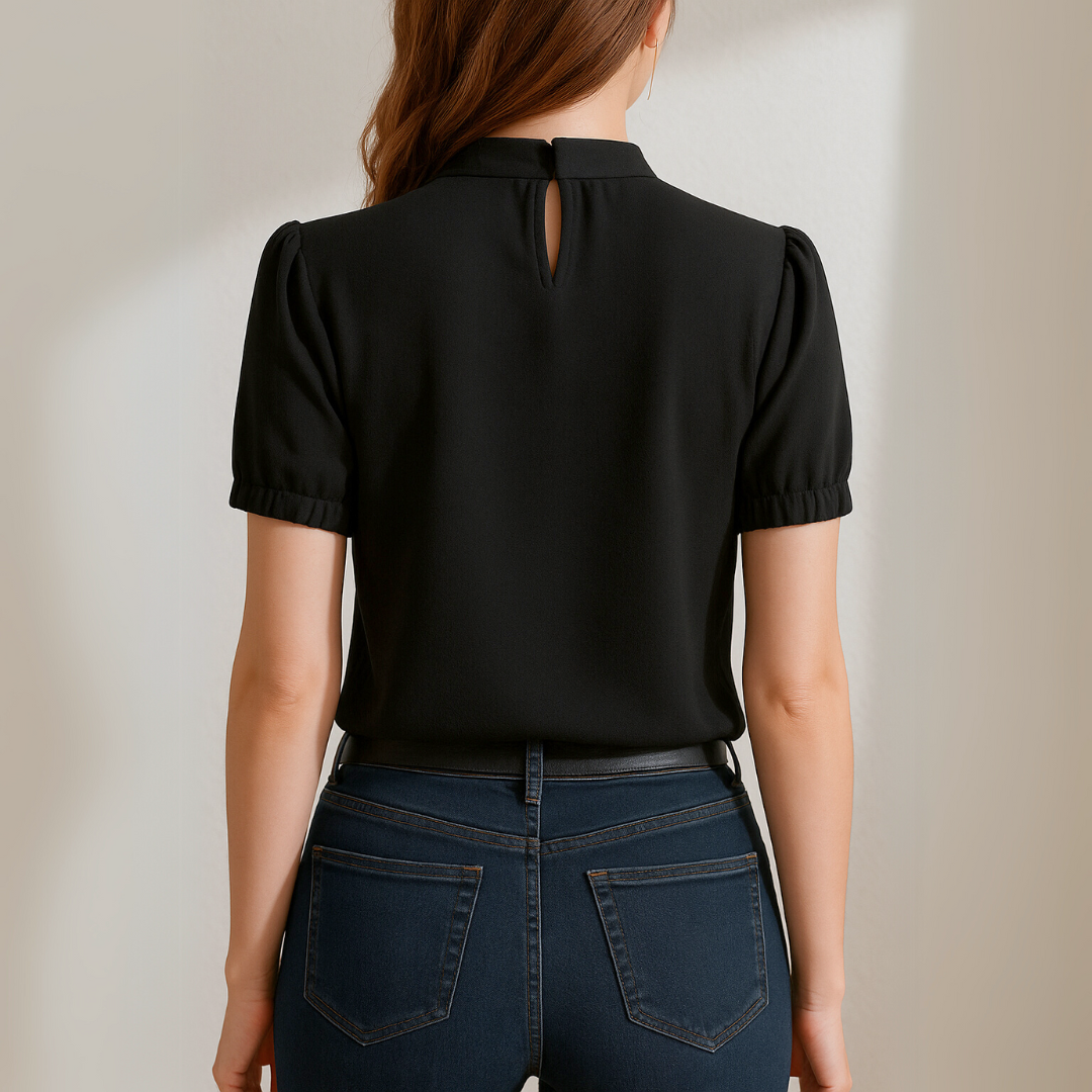 Inge ™ - Chemisier Plissé Noir Chic & Élégant