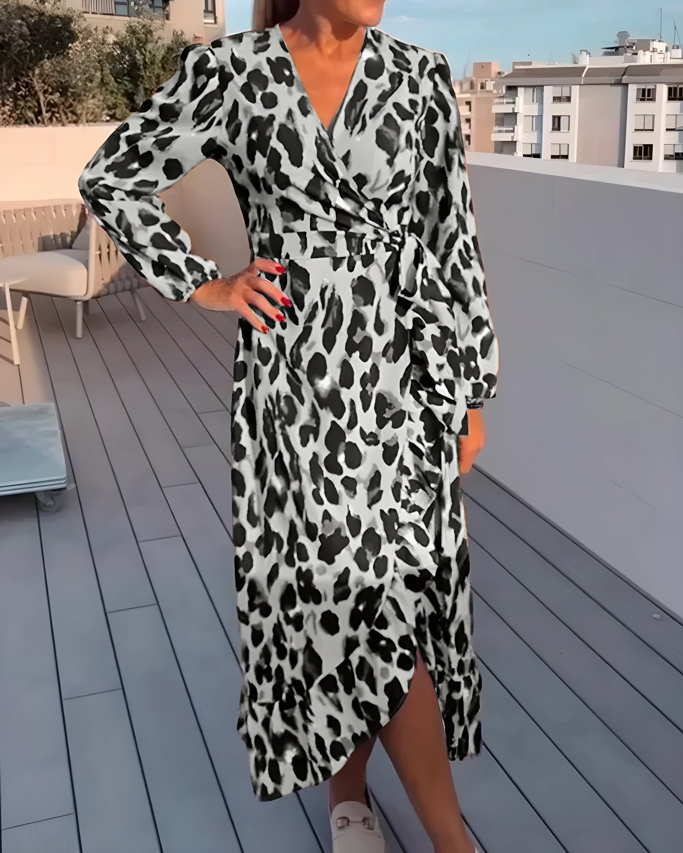 Elsa ™ - Robe Longue Femme A-Line Imprimé Léopard Élégante et Confortable