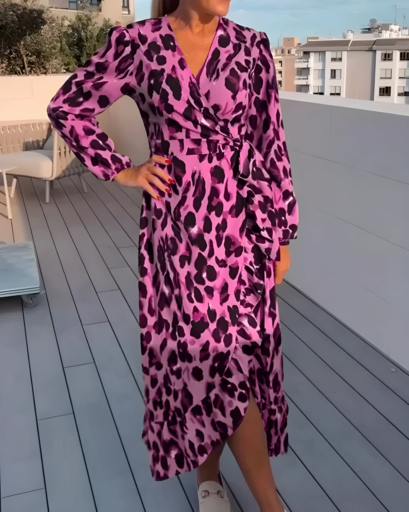 Elsa ™ - Robe Longue Femme A-Line Imprimé Léopard Élégante et Confortable