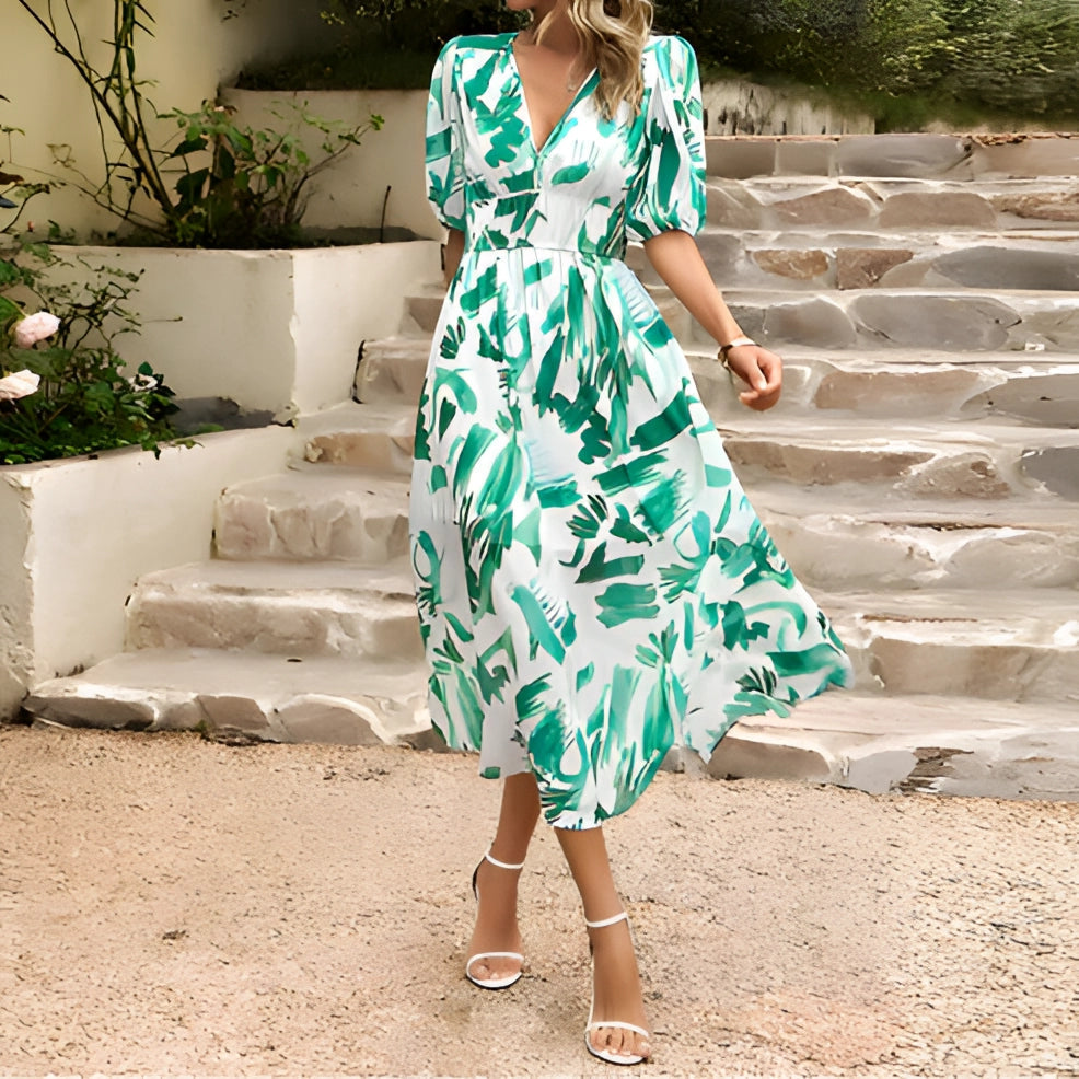 Isabelle ™ - Robe Midi Femme Élégante en Mousseline, Style Tropical