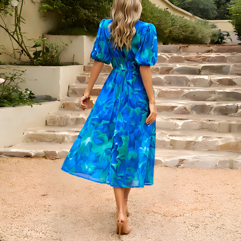 Isabelle ™ - Robe Midi Femme Élégante en Mousseline, Style Tropical