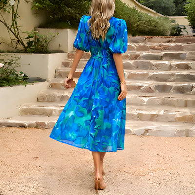 Isabelle ™ - Robe Midi Femme Élégante en Mousseline, Style Tropical