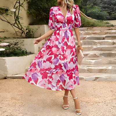 Isabelle ™ - Robe Midi Femme Élégante en Mousseline, Style Tropical