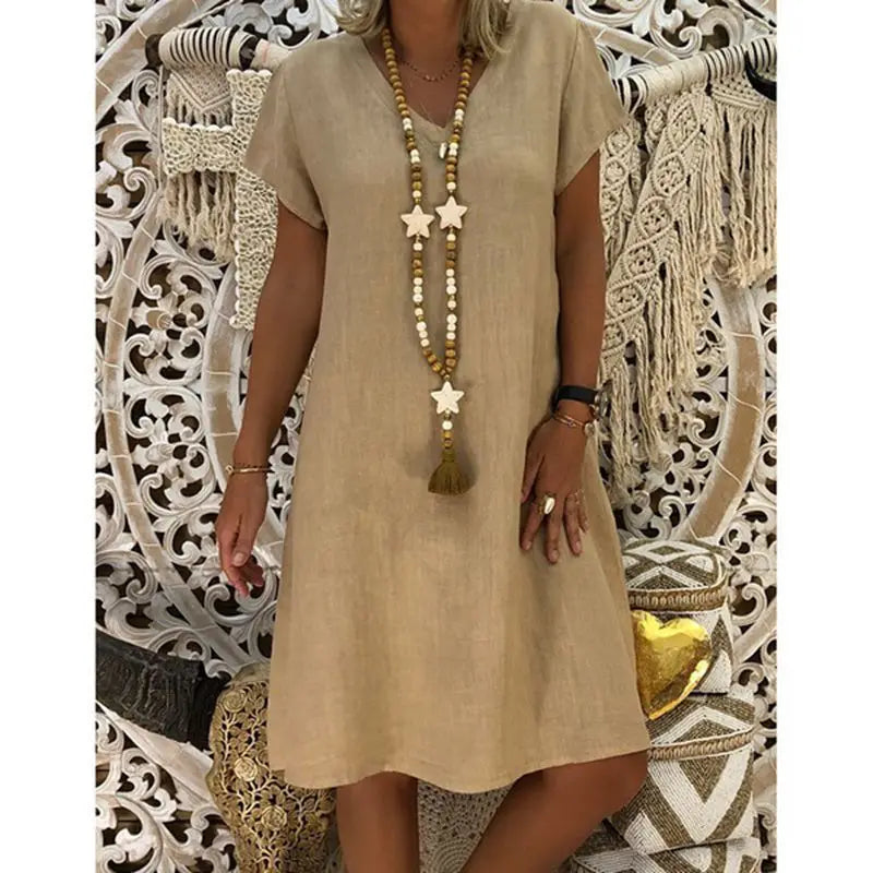 Élodie ™ - Robe Midi Femme Confortable en Lin