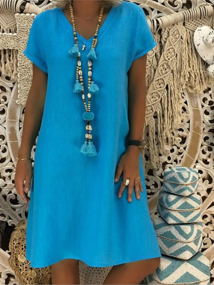 Élodie ™ - Robe Midi Femme Confortable en Lin