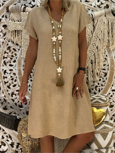 Élodie ™ - Robe Midi Femme Confortable en Lin