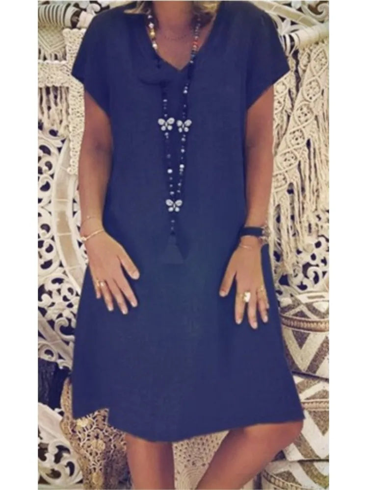 Élodie ™ - Robe Midi Femme Confortable en Lin