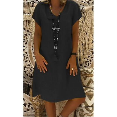 Élodie ™ - Robe Midi Femme Confortable en Lin