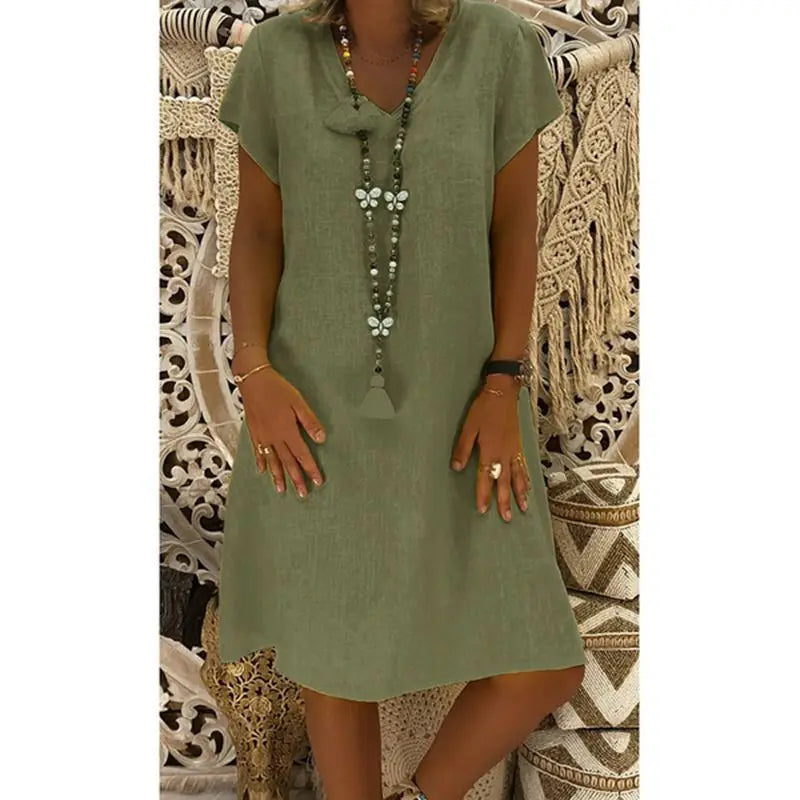 Élodie ™ - Robe Midi Femme Confortable en Lin