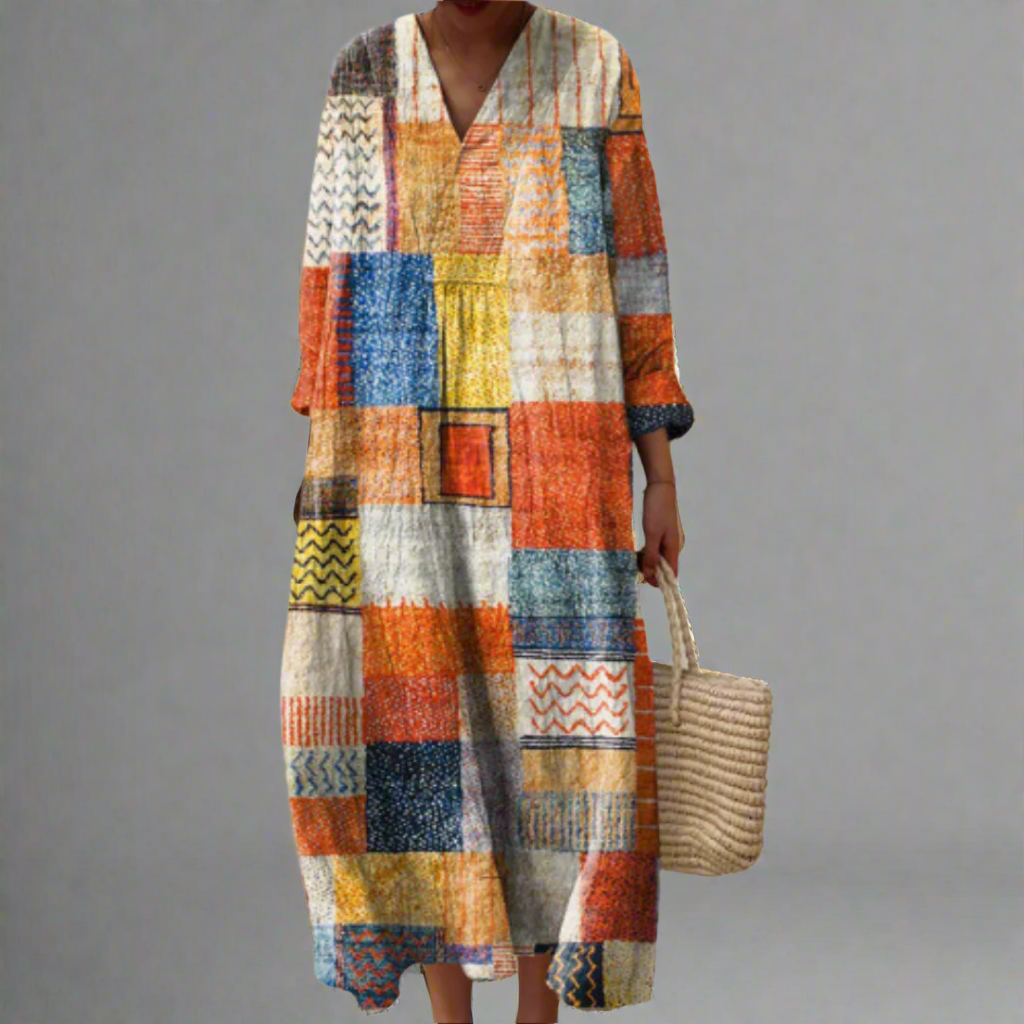 Lia ™ — Robe Longue Géométrique Élégante