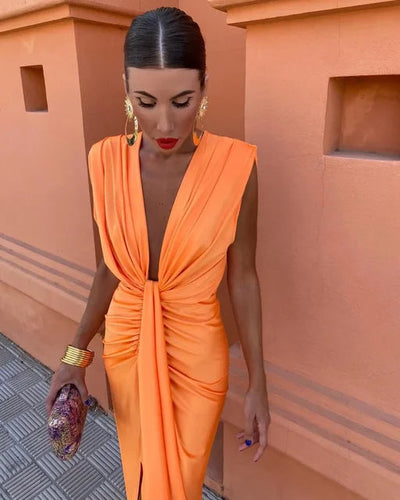 Robe Élégante Femme Longue Chic, Décolleté Profond, Silhouette Flatteuse - Crocetta™