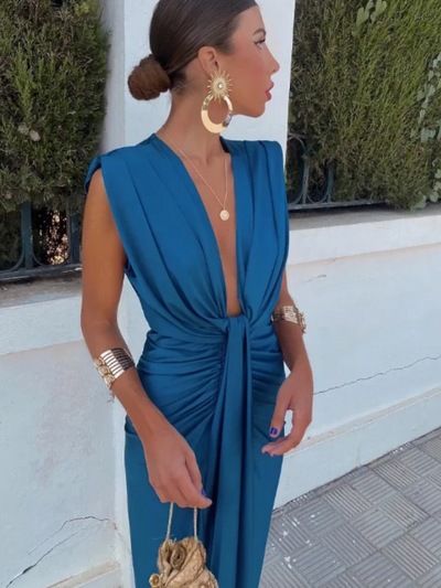 Robe Élégante Femme Longue Chic, Décolleté Profond, Silhouette Flatteuse - Crocetta™