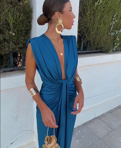 Robe Élégante Femme Longue Chic, Décolleté Profond, Silhouette Flatteuse - Crocetta™