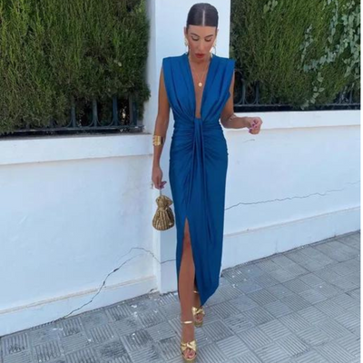 Robe Élégante Femme Longue Chic, Décolleté Profond, Silhouette Flatteuse - Crocetta™