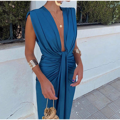Robe Élégante Femme Longue Chic, Décolleté Profond, Silhouette Flatteuse - Crocetta™