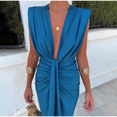 Robe Élégante Femme Longue Chic, Décolleté Profond, Silhouette Flatteuse - Crocetta™