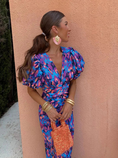 Robe Femme Midi Colorée à Pliages, Tissu Doux et Respirant - Giada™