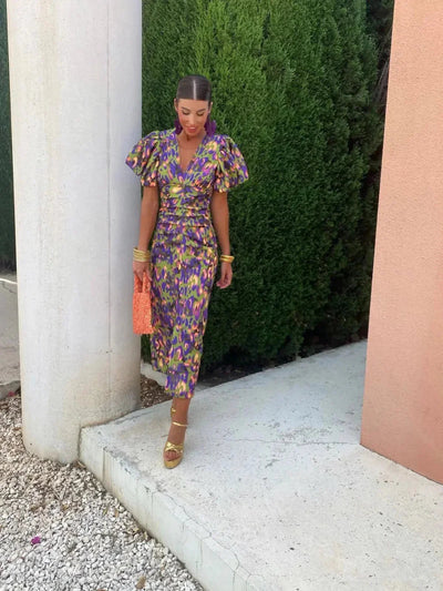 Robe Femme Midi Colorée à Pliages, Tissu Doux et Respirant - Giada™