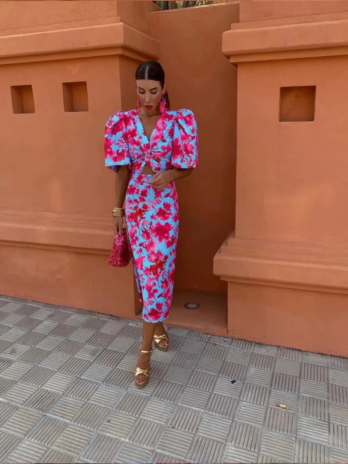 Robe Femme Midi Colorée à Pliages, Tissu Doux et Respirant - Giada™