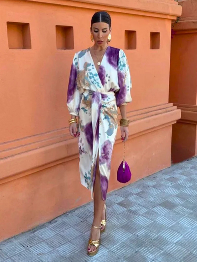 Robe Longue Femme Élégante Violet, Décolleté en V, Coupe Flatteuse - Elara