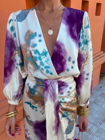 Robe Longue Femme Élégante Violet, Décolleté en V, Coupe Flatteuse - Elara