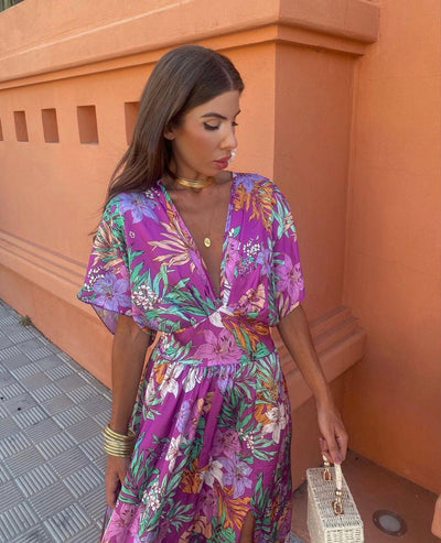 Robe Longue Femme Floral Été, Manches Amples, Style Bohème - Viviana™