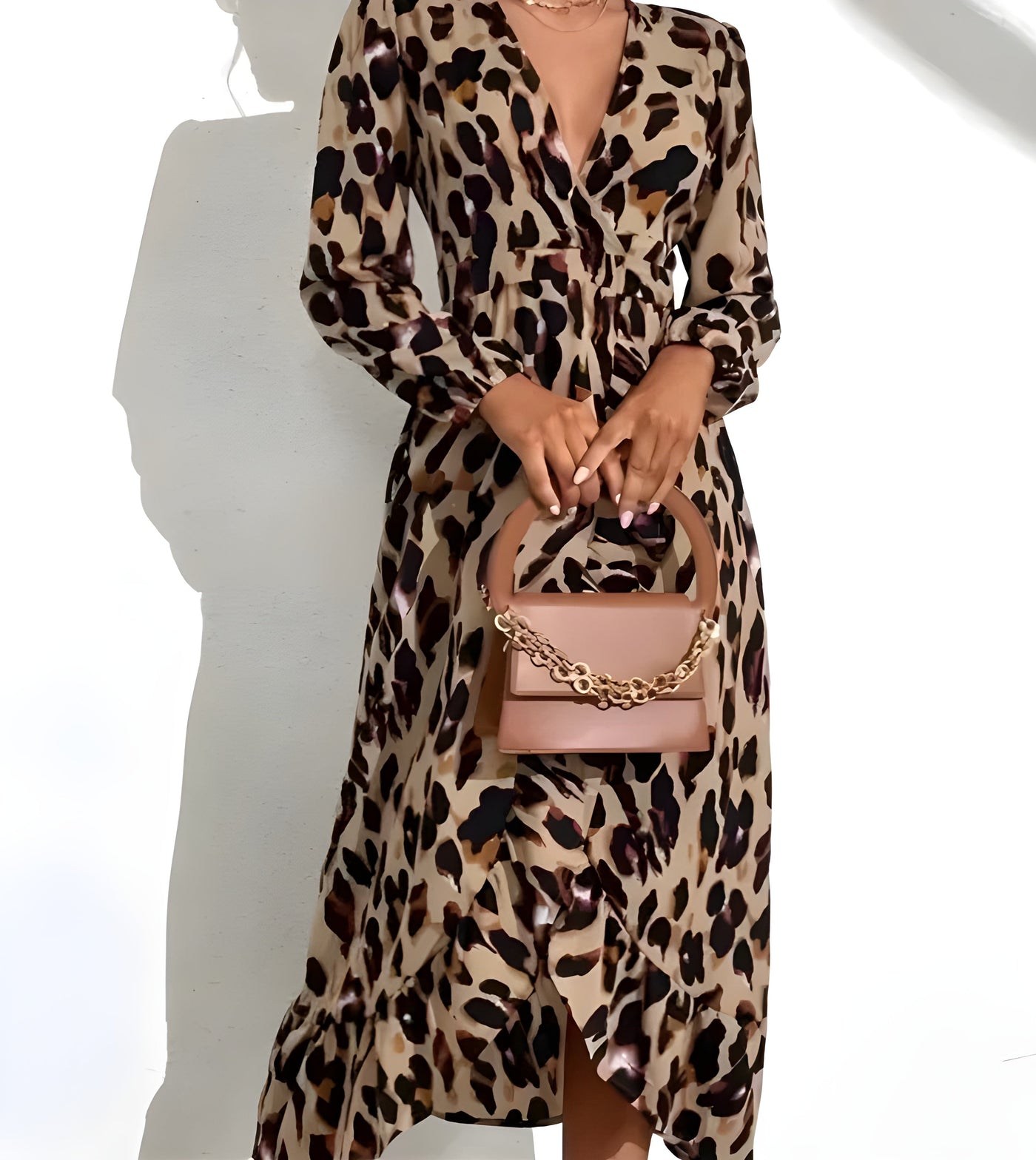 Elsa ™ - Robe Longue Femme A-Line Imprimé Léopard Élégante et Confortable
