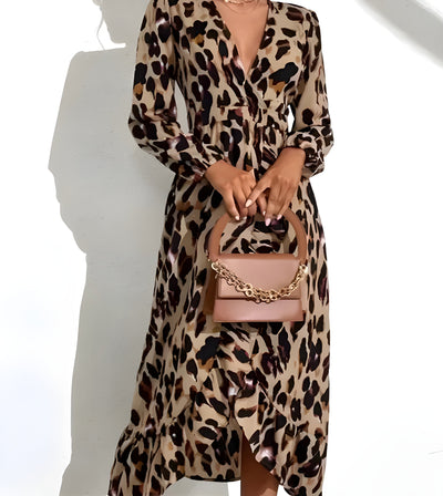 Elsa ™ - Robe Longue Femme A-Line Imprimé Léopard Élégante et Confortable