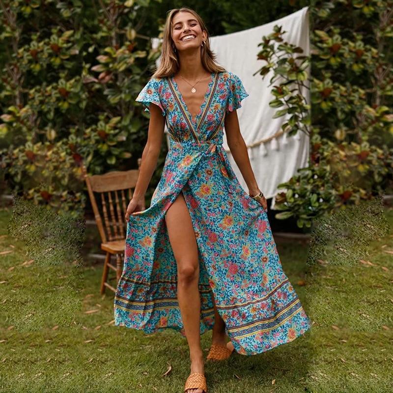 Alva ™ - Robe Longue Femme Élégante avec Fente Sensuelle Pour Été