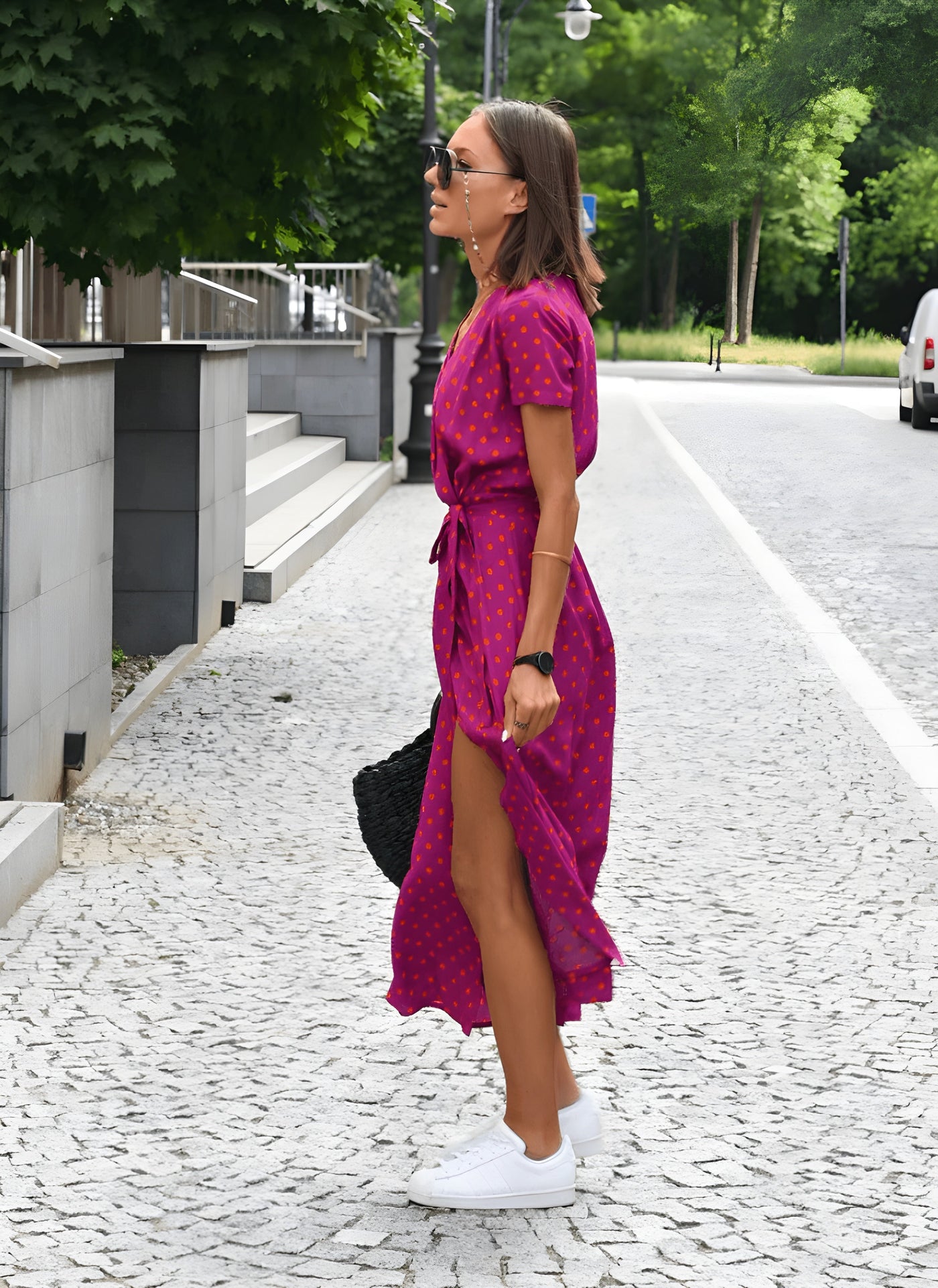 Freja ™ - Robe Midi Femme Chic Floral Confortable en V