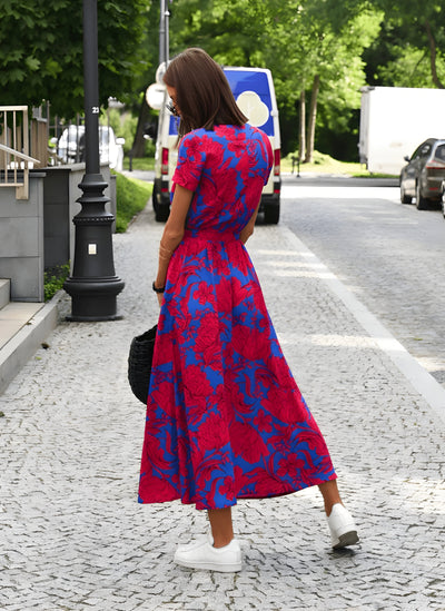 Freja ™ - Robe Midi Femme Chic Floral Confortable en V