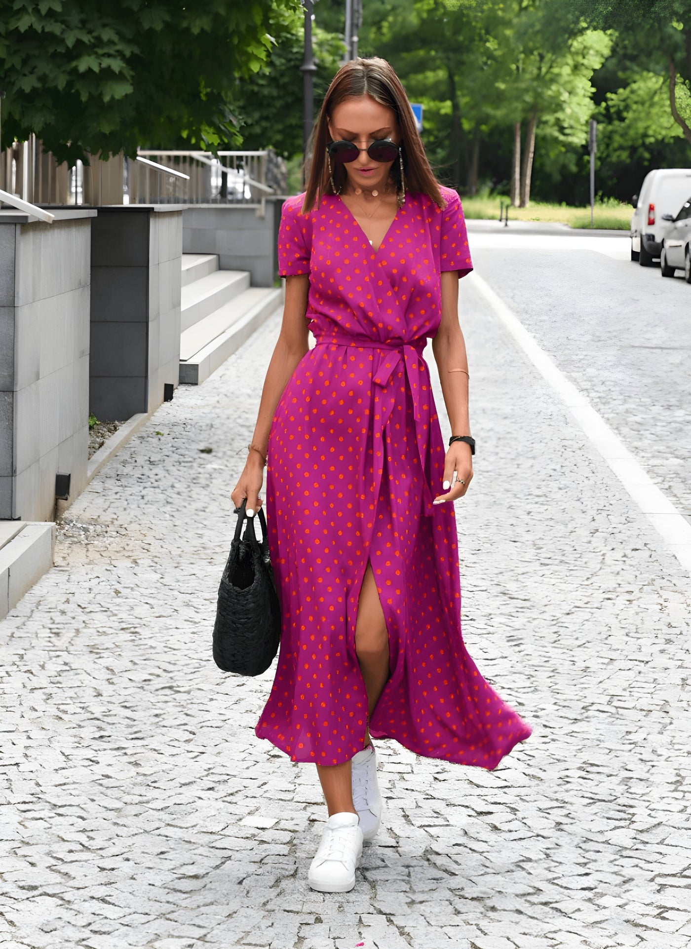 Freja ™ - Robe Midi Femme Chic Floral Confortable en V
